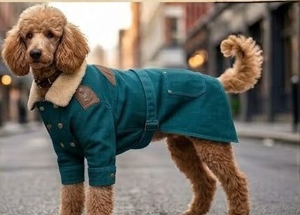 Concept art: teal canvas coat with sherpa collar