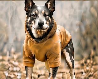 Concept: front view of hoodie on dog